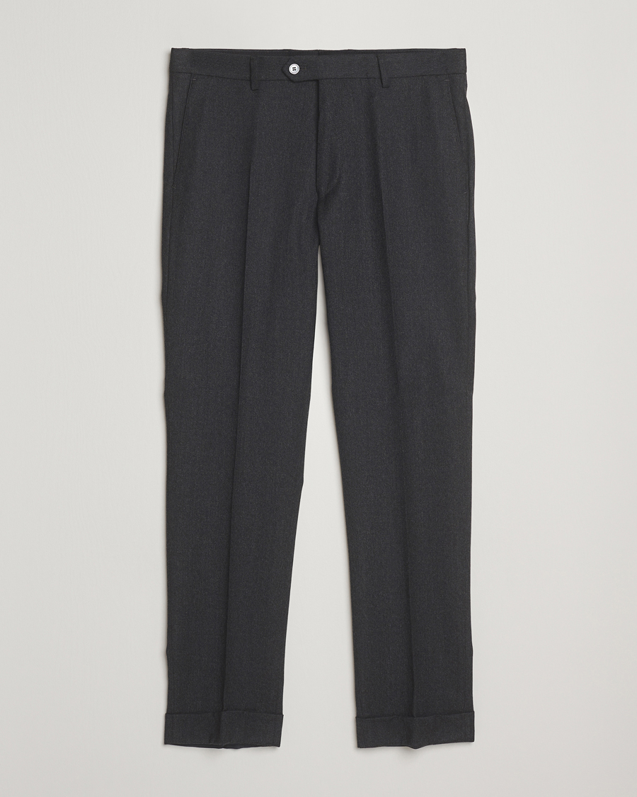 Uomini | Pantaloni | Oscar Jacobson | Dandy Turn Up Flannel Trousers Charcoal