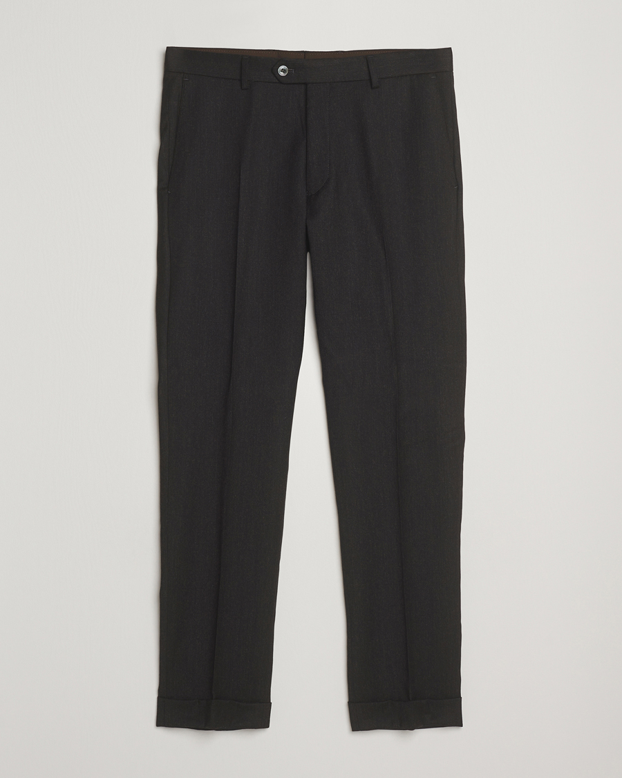 Uomini | Pantaloni | Oscar Jacobson | Dandy Turn Up Flannel Trousers Dark Brown