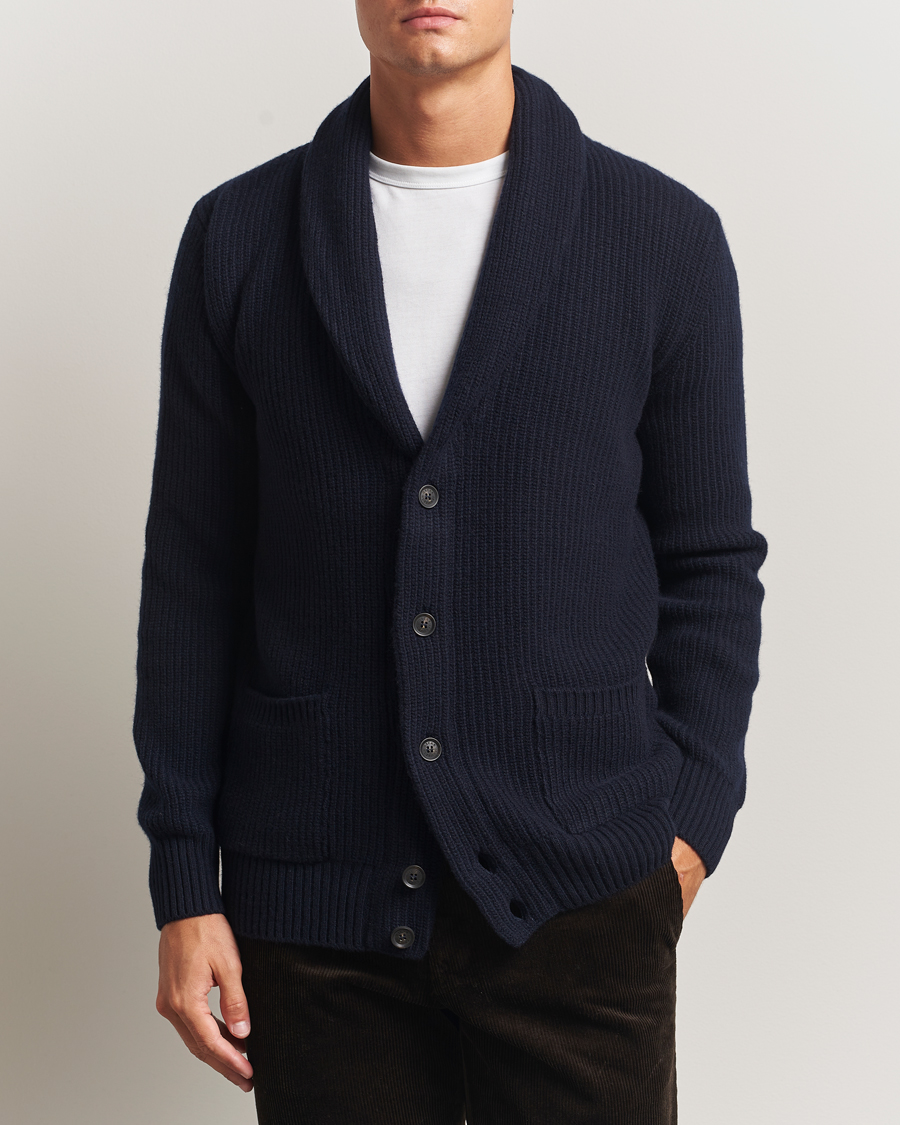 Uomini | Maglieria | Oscar Jacobson | Roland Wool Cardigan Navy