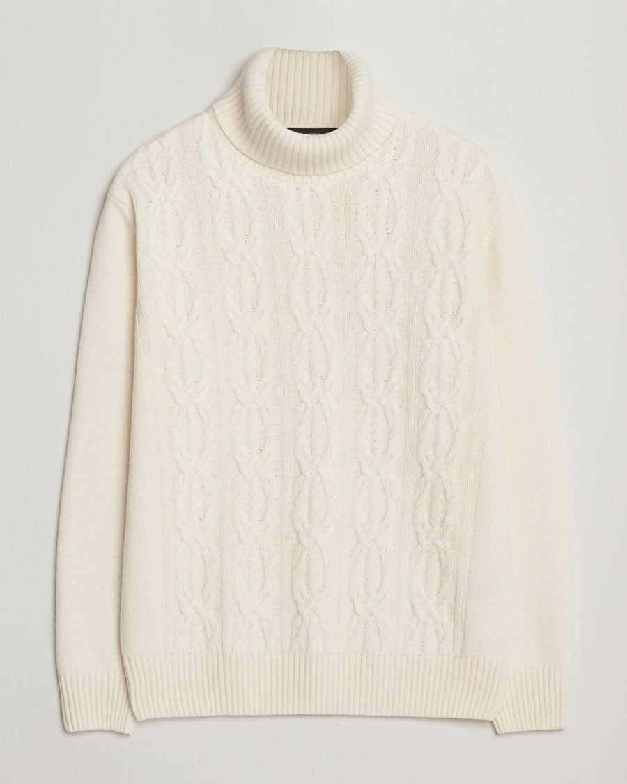 Uomini | Maglieria | Oscar Jacobson | Heavy Knitted Wool/Cashmere Cable Polo White