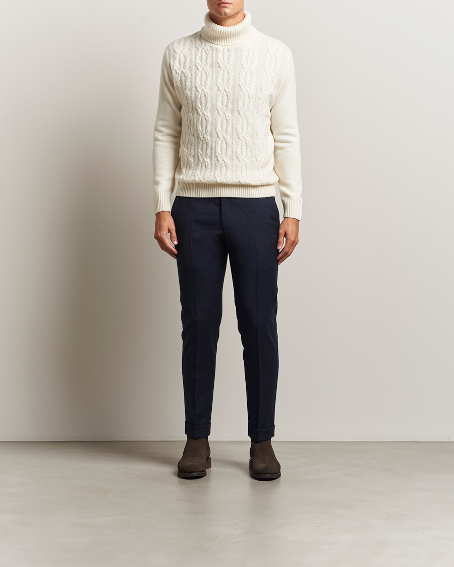 Uomini | Maglieria | Oscar Jacobson | Heavy Knitted Wool/Cashmere Cable Polo White