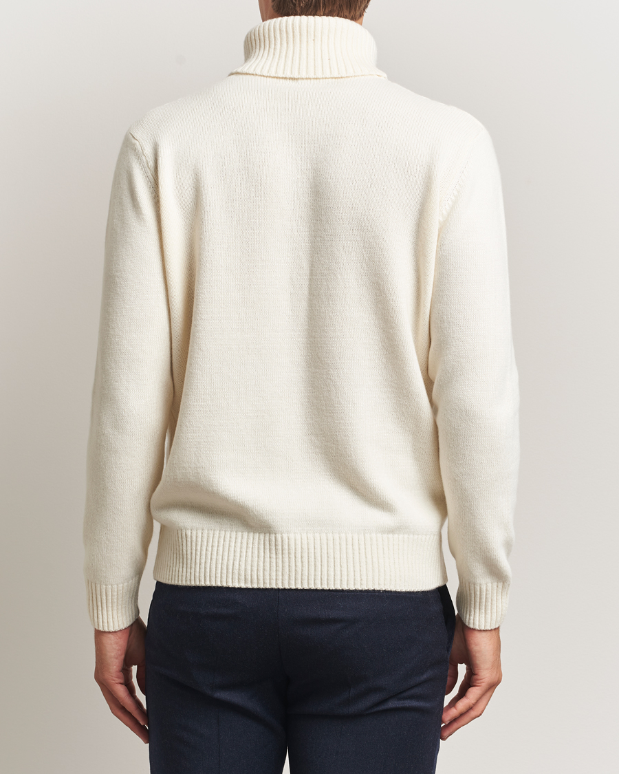 Uomini | Maglieria | Oscar Jacobson | Heavy Knitted Wool/Cashmere Cable Polo White