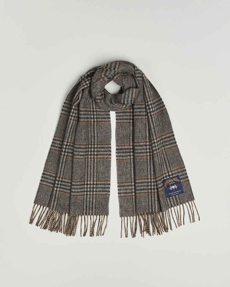 Uomini | Oscar Jacobson Checked Moon Tweed Wool Scarf Brown | Oscar Jacobson | Checked Moon Tweed Wool Scarf Brown