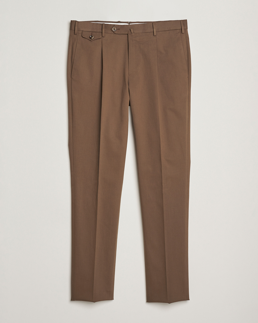 Uomini | Pantaloni | PT01 | Slim Fit Pleated Cotton/Cashmere Trousers Dark Brown