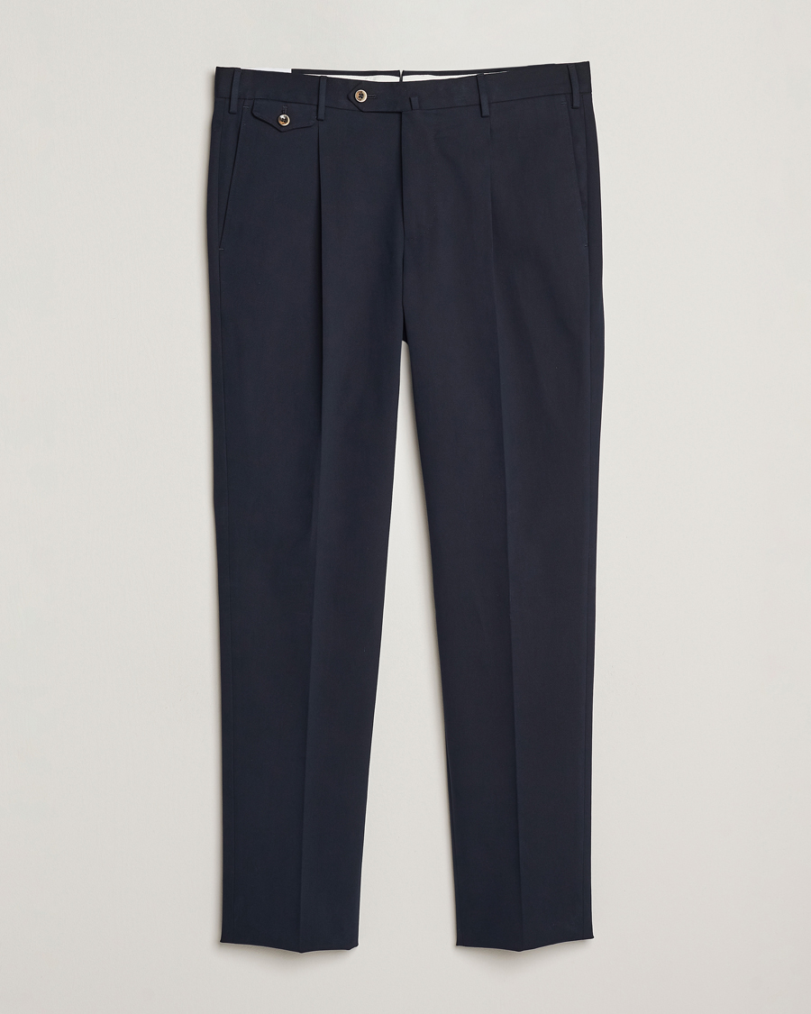 Uomini | Pantaloni | PT01 | Slim Fit Pleated Cotton/Cashmere Trousers Navy
