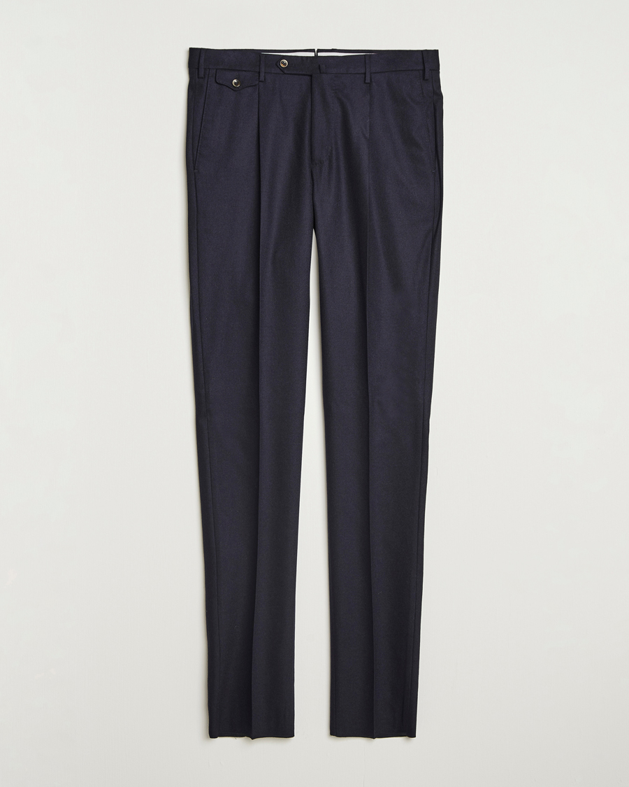 Uomini | Pantaloni | PT01 | Slim Fit Pleated Wool/Cashmere Trousers Navy