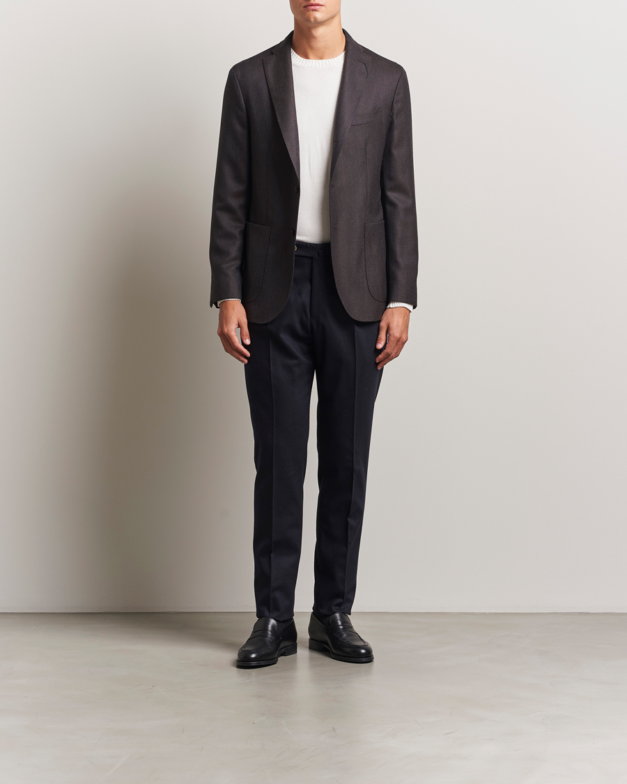 Uomini | Pantaloni | PT01 | Slim Fit Pleated Wool/Cashmere Trousers Navy