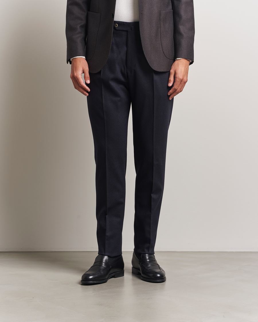 Uomini | Pantaloni | PT01 | Slim Fit Pleated Wool/Cashmere Trousers Navy