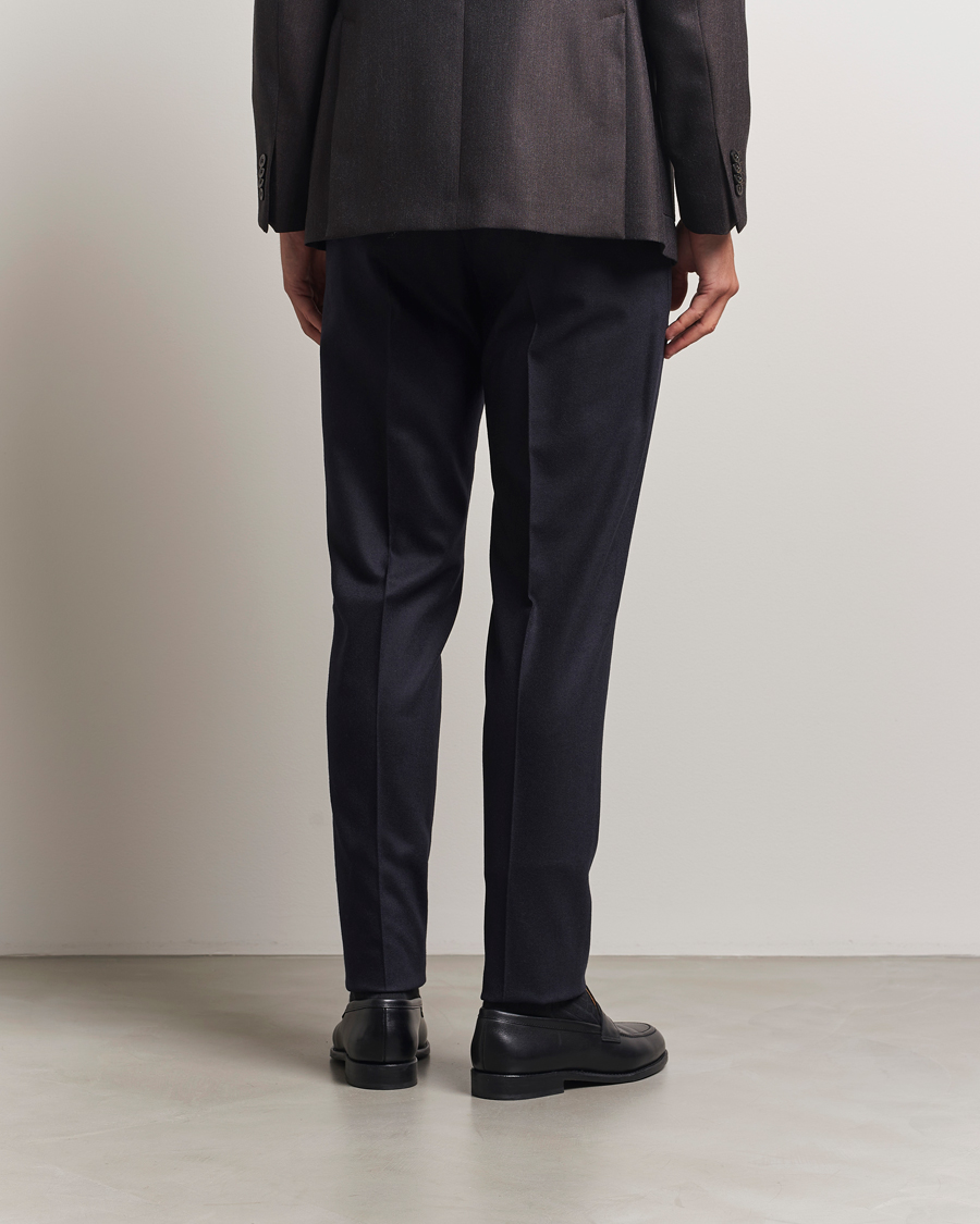 Uomini | Pantaloni | PT01 | Slim Fit Pleated Wool/Cashmere Trousers Navy
