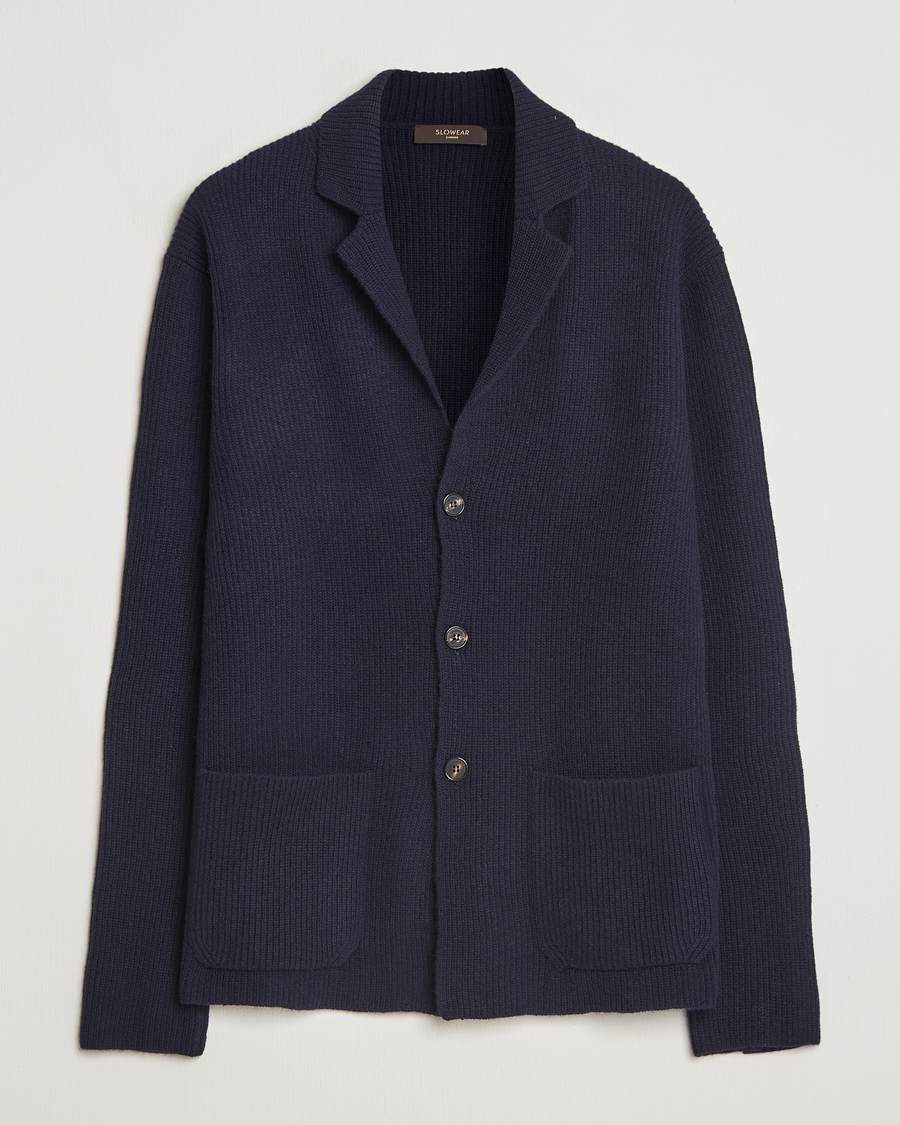 Uomini | Maglieria | Zanone | Rib Wool Cardigan Jacket Navy
