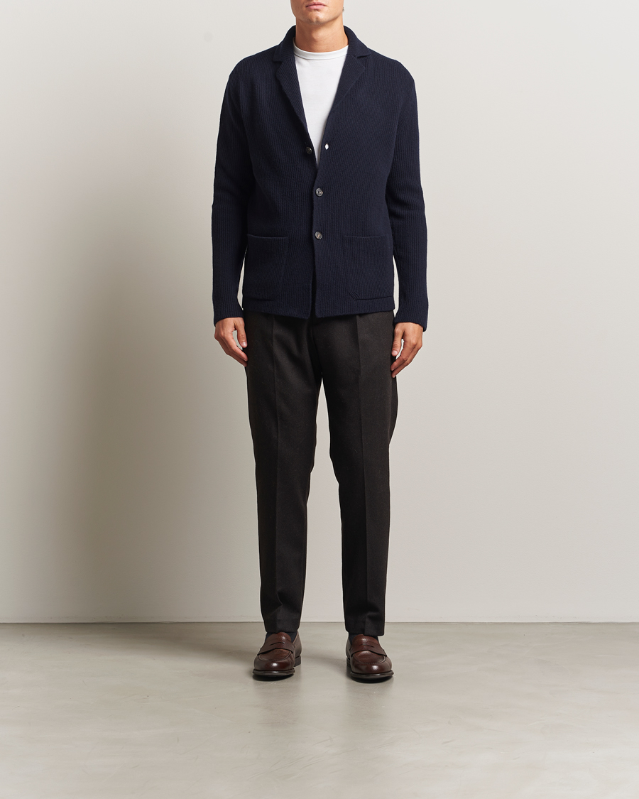 Uomini | Maglieria | Zanone | Rib Wool Cardigan Jacket Navy
