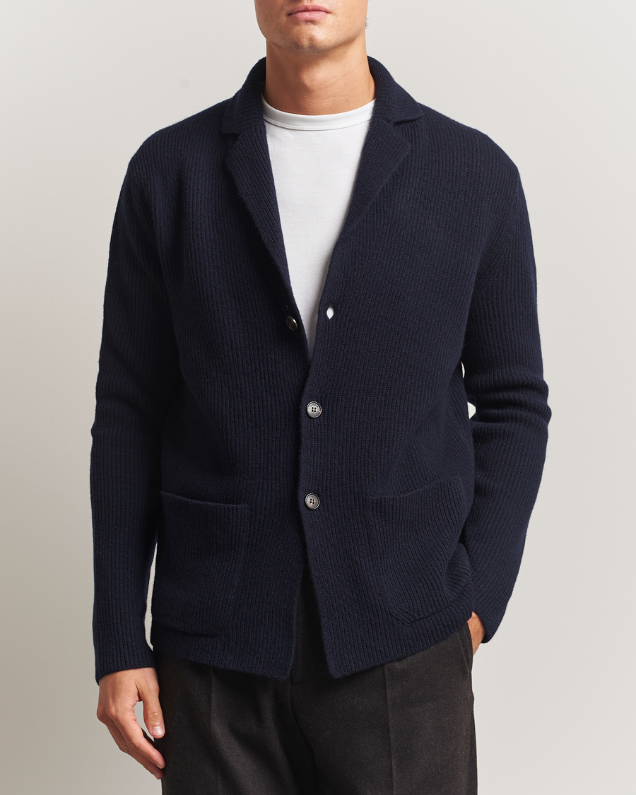 Uomini | Maglieria | Zanone | Rib Wool Cardigan Jacket Navy
