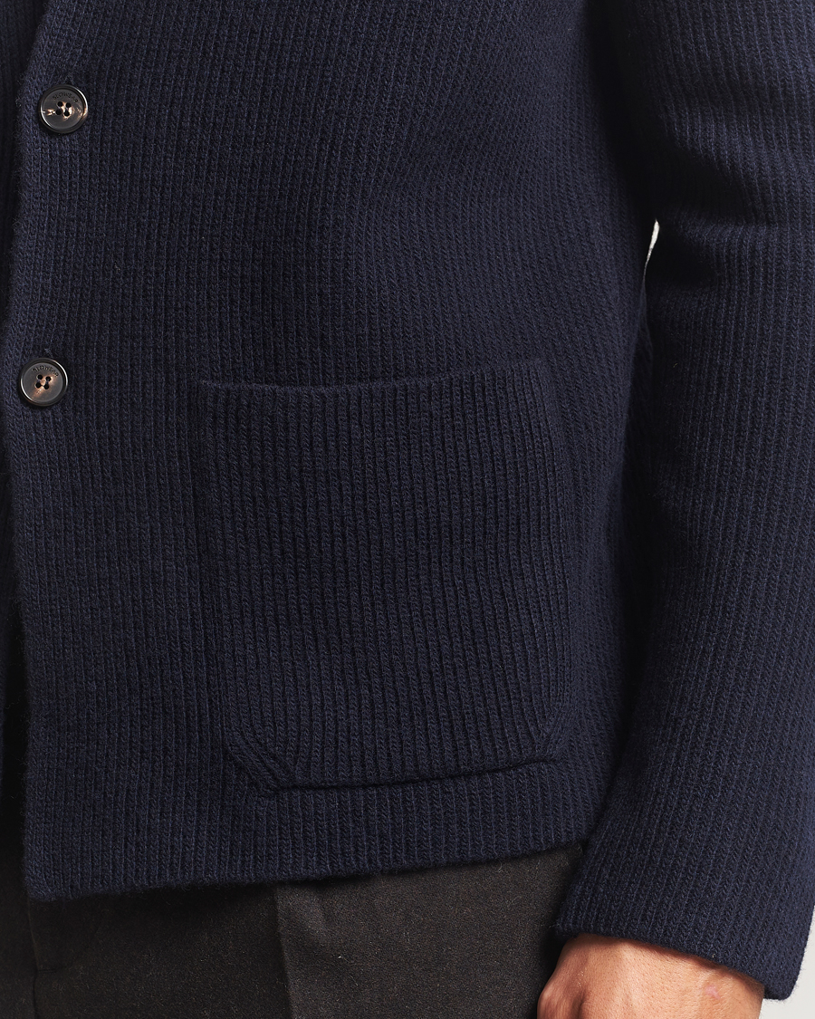 Uomini | Maglieria | Zanone | Rib Wool Cardigan Jacket Navy