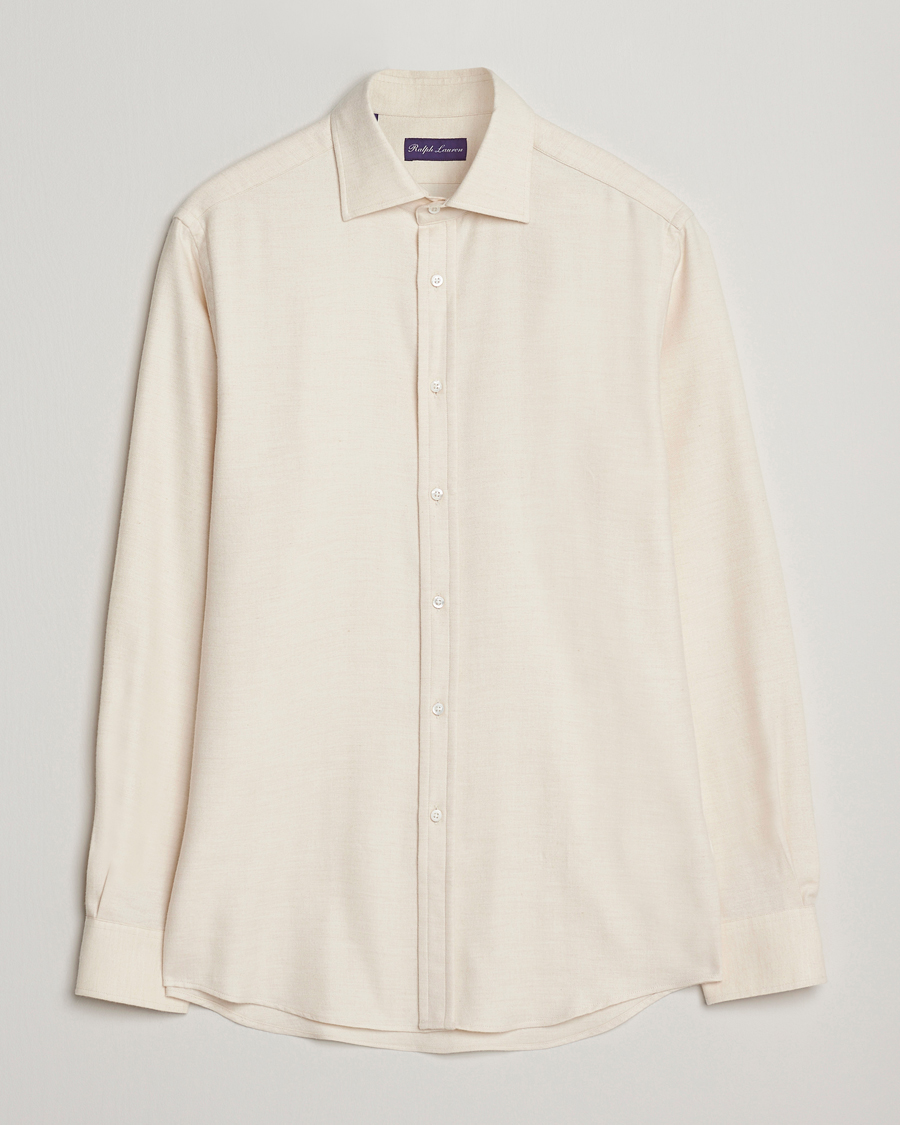 Uomini | Camicie | Ralph Lauren Purple Label | Cotton Flannel Shirt Cream Melange