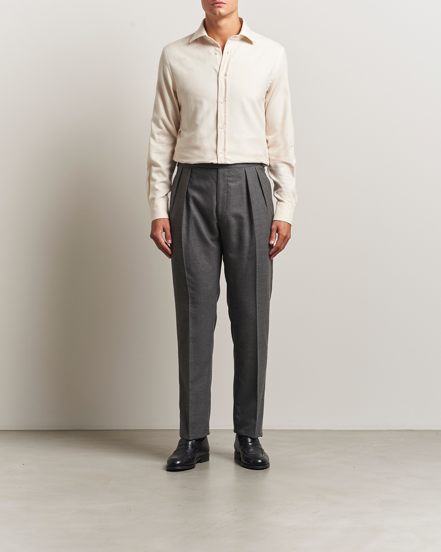 Uomini | Camicie | Ralph Lauren Purple Label | Cotton Flannel Shirt Cream Melange
