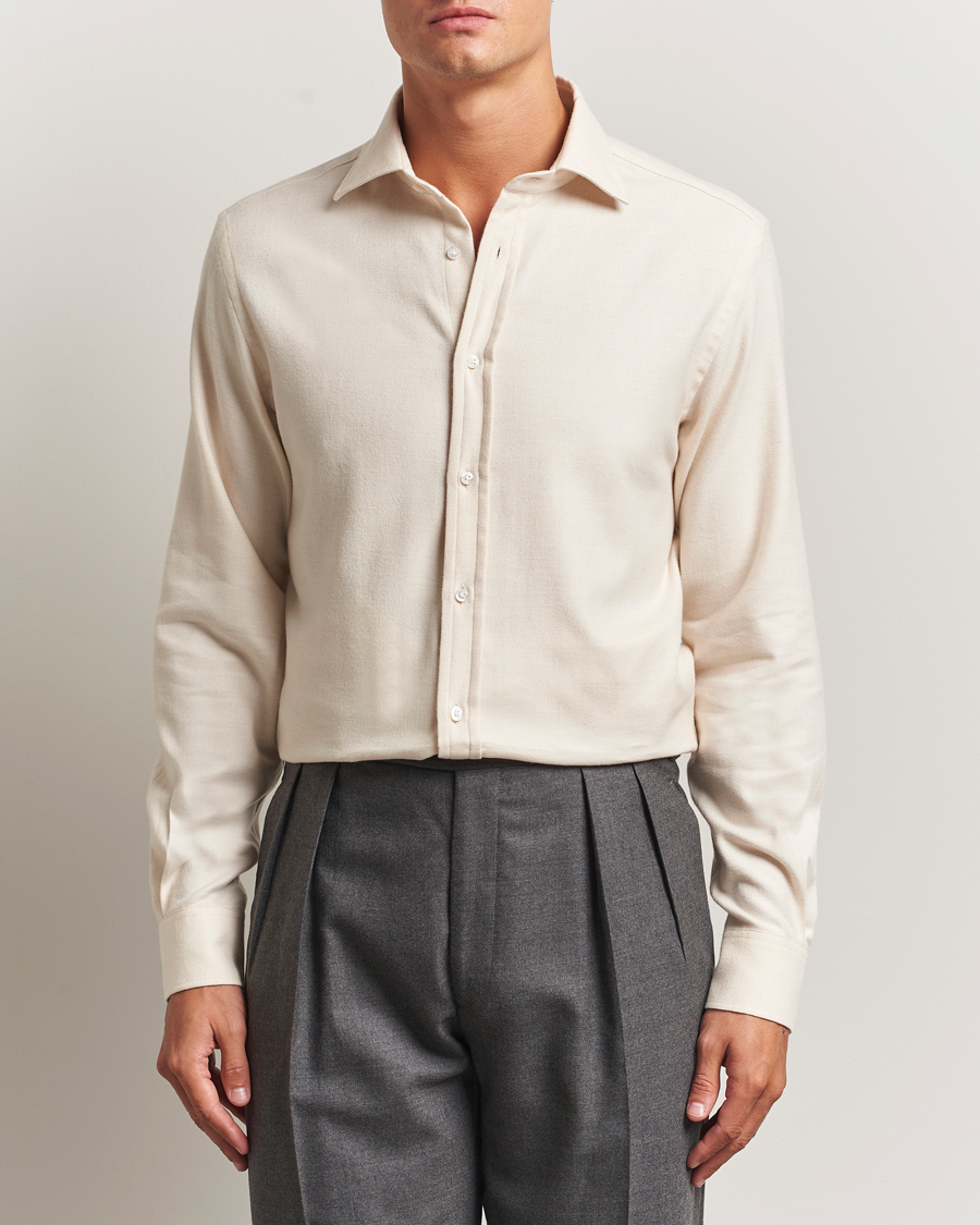 Uomini | Camicie | Ralph Lauren Purple Label | Cotton Flannel Shirt Cream Melange