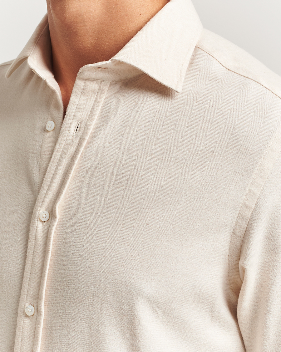 Uomini | Camicie | Ralph Lauren Purple Label | Cotton Flannel Shirt Cream Melange