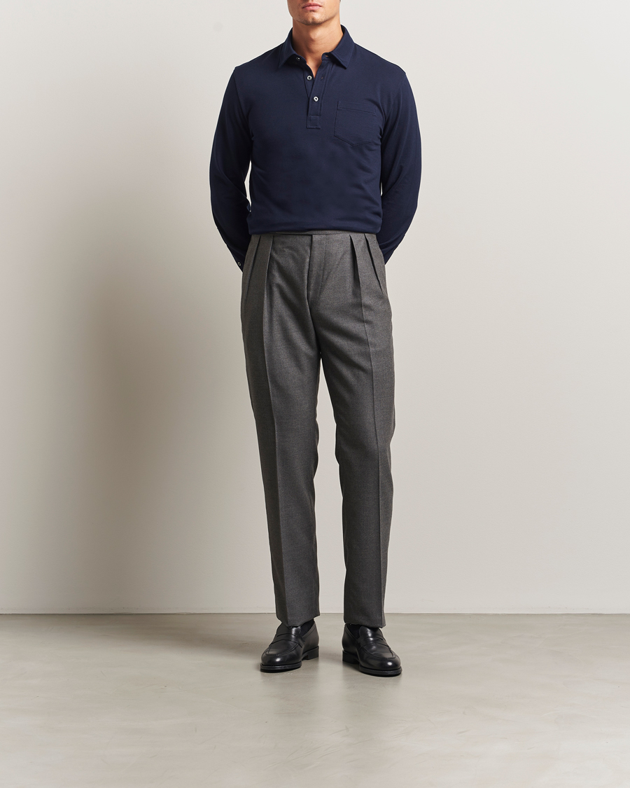 Uomini | Polo | Ralph Lauren Purple Label | Long Sleeve Polo Shirt Navy