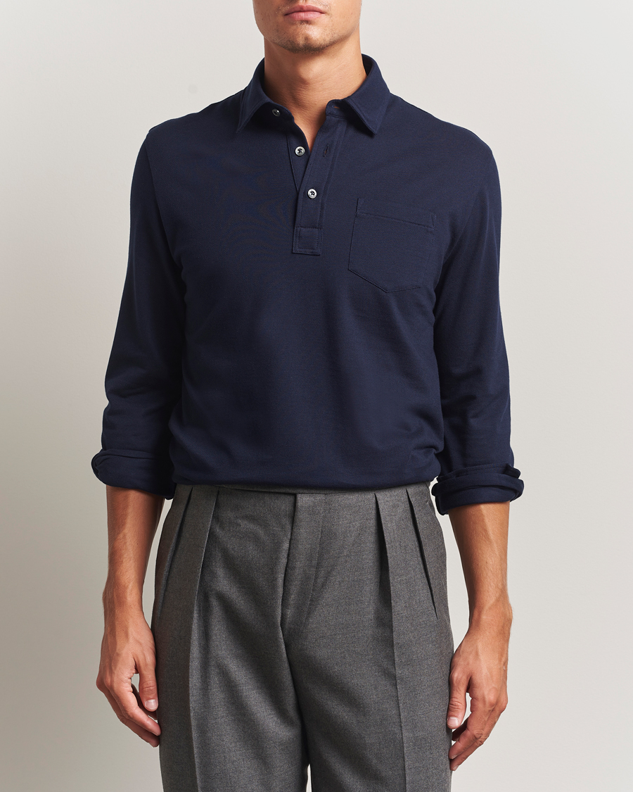 Uomini | Polo | Ralph Lauren Purple Label | Long Sleeve Polo Shirt Navy