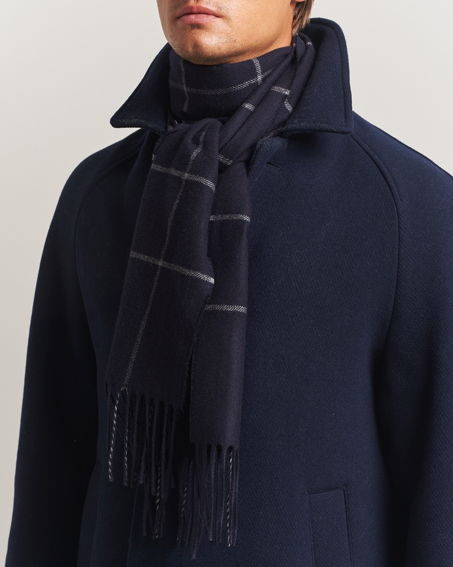 Uomini | Piacenza Cashmere Cashmere/Silk Window Pane Scarf Navy | Piacenza Cashmere | Cashmere/Silk Window Pane Scarf Navy