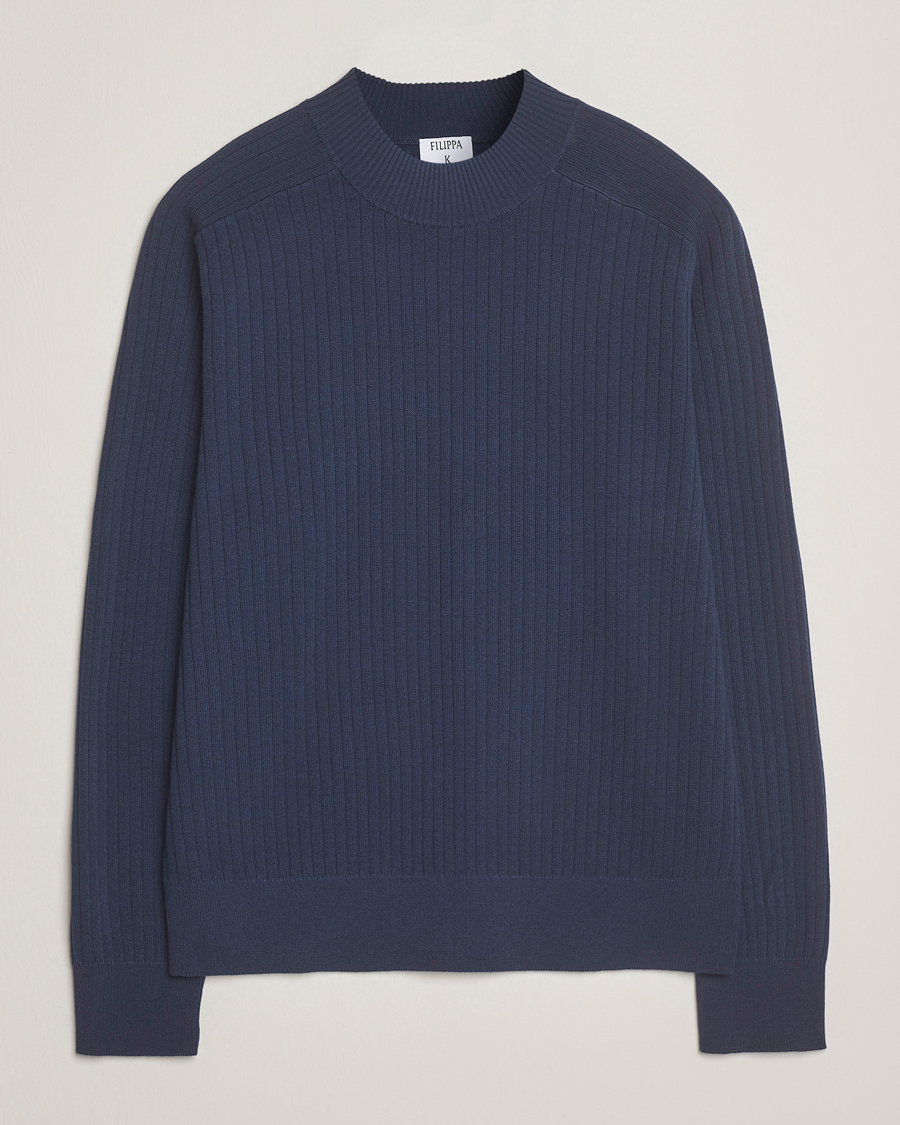 Uomini | Maglieria | Filippa K | Cotton Merino Knitted Mock Neck Sweater Dusk Blue