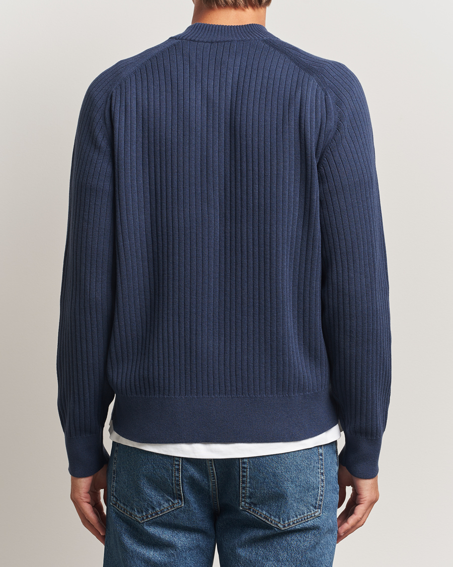 Uomini | Maglieria | Filippa K | Cotton Merino Knitted Mock Neck Sweater Dusk Blue