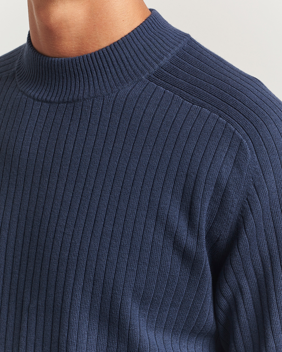 Uomini | Maglieria | Filippa K | Cotton Merino Knitted Mock Neck Sweater Dusk Blue
