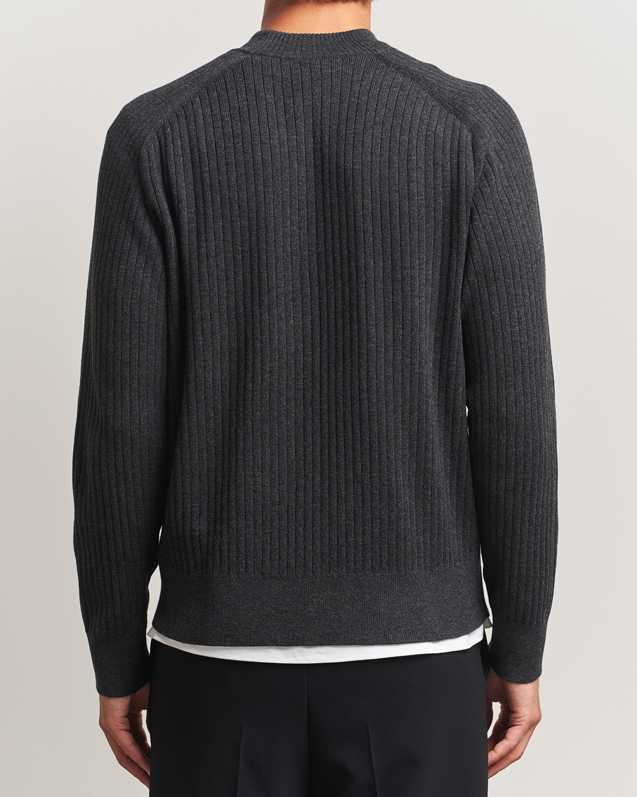 Uomini | Maglieria | Filippa K | Cotton Merino Knitted Mock Neck Sweater Anthracite Melange
