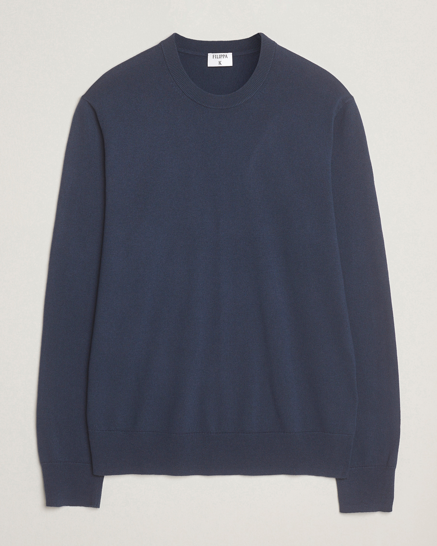 Uomini | Maglieria | Filippa K | Cotton Merino Knitted Sweater Dusk Blue