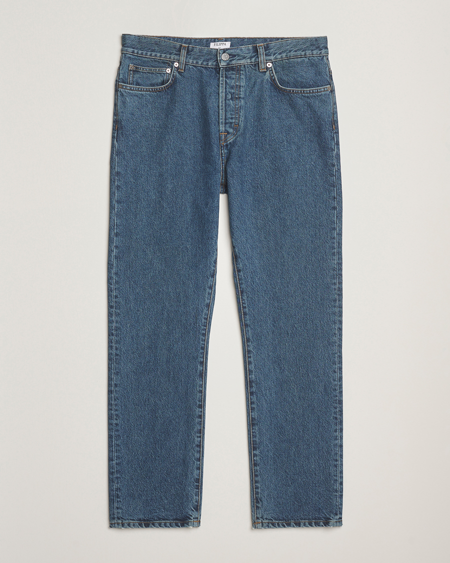 Uomini | Pantaloni | Filippa K | Tapered Cropped Jeans Washed Mid Blue