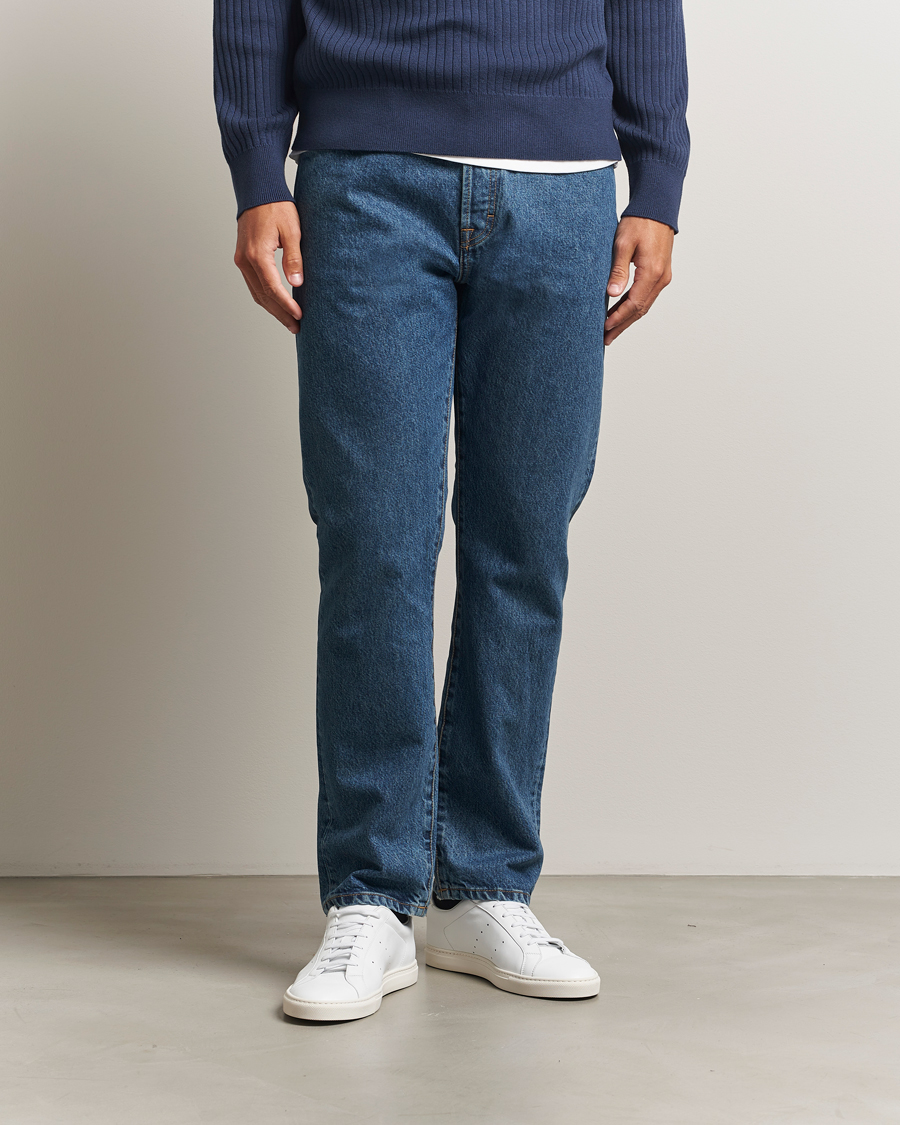 Uomini | Pantaloni | Filippa K | Tapered Cropped Jeans Washed Mid Blue