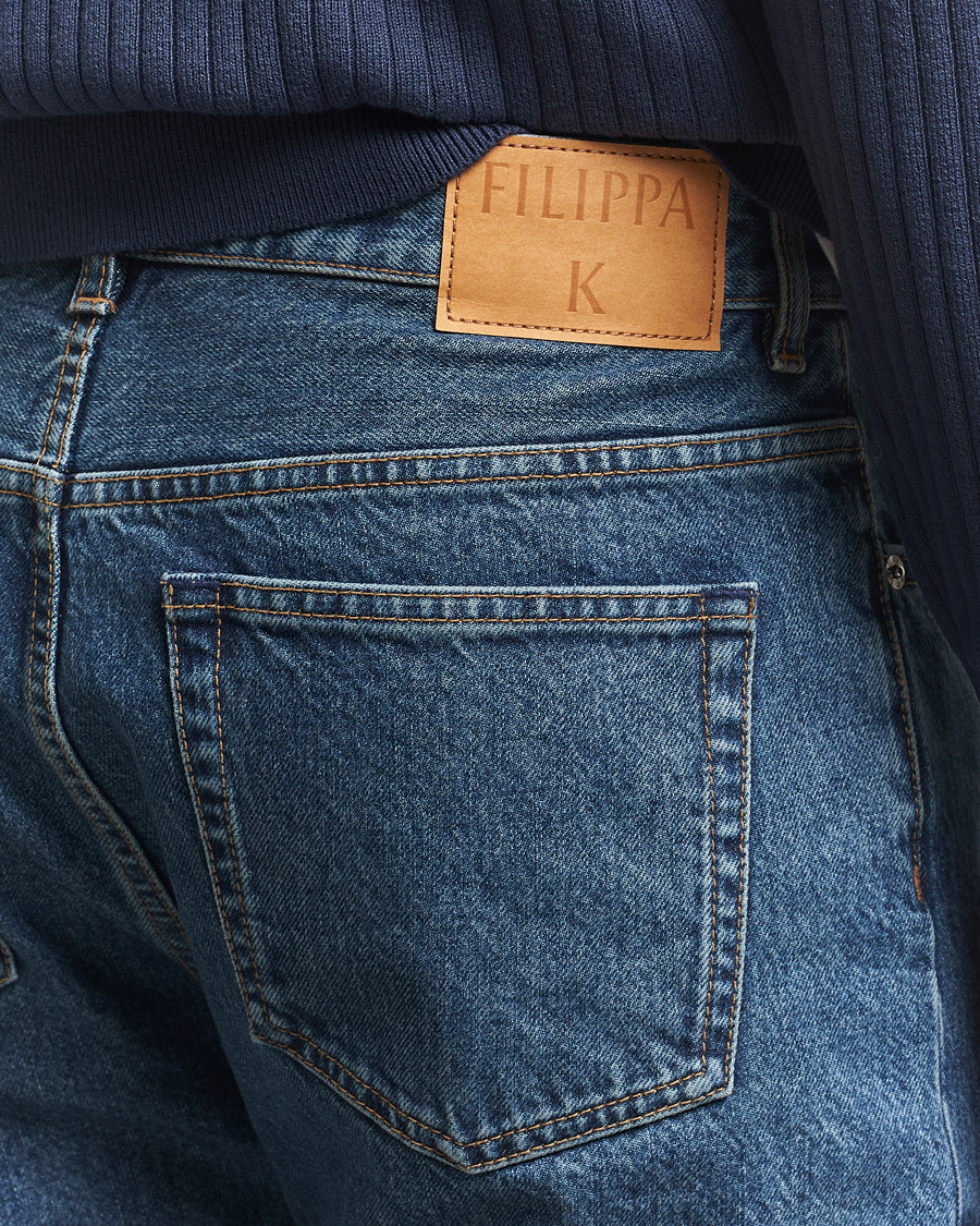 Uomini | Pantaloni | Filippa K | Tapered Cropped Jeans Washed Mid Blue