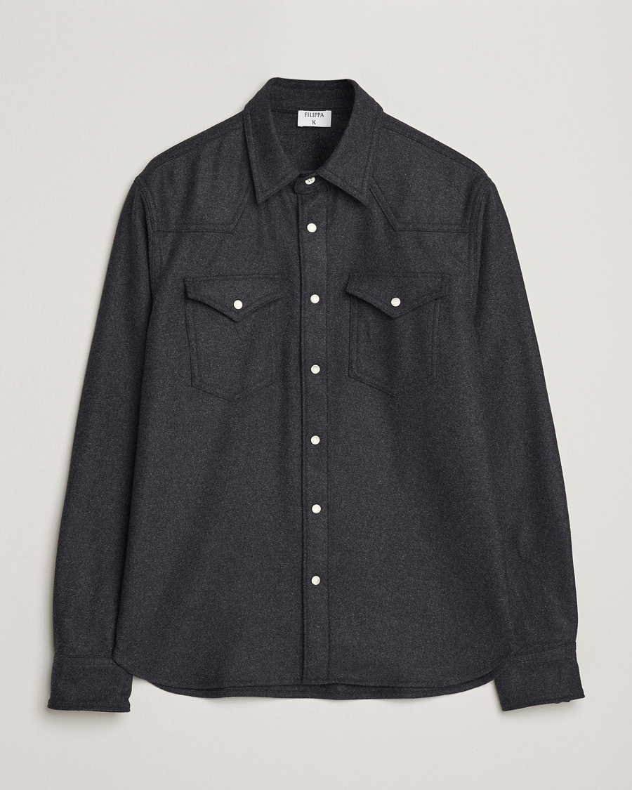 Uomini | Camicie | Filippa K | Western Wool Shirt Anthracite Melange