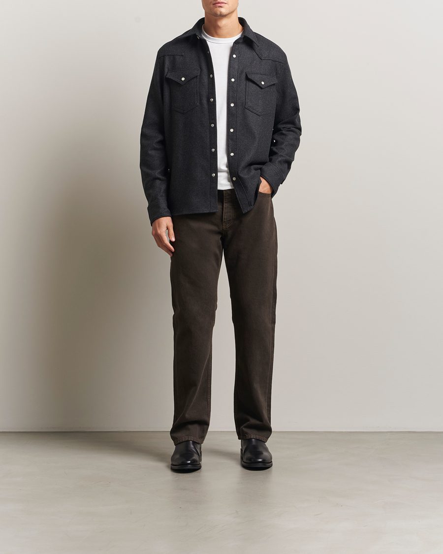Uomini | Camicie | Filippa K | Western Wool Shirt Anthracite Melange