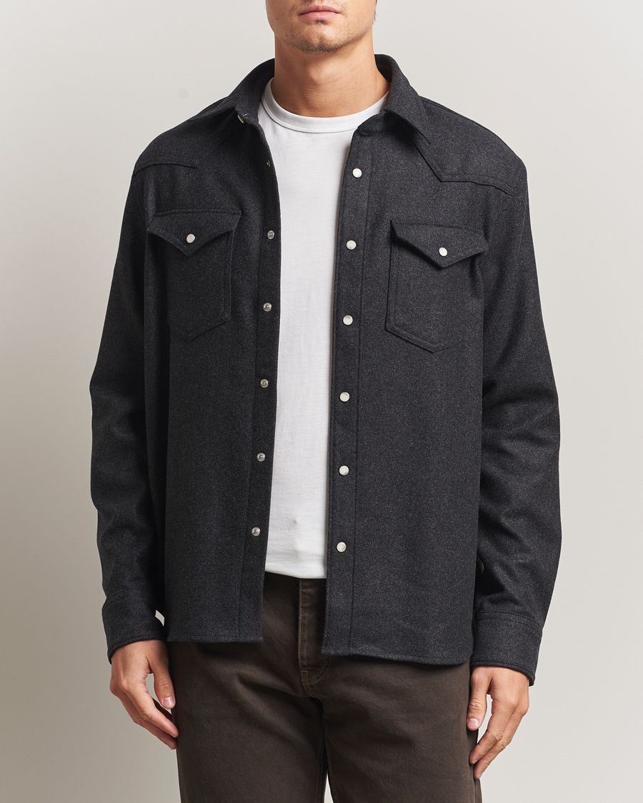 Uomini | Camicie | Filippa K | Western Wool Shirt Anthracite Melange
