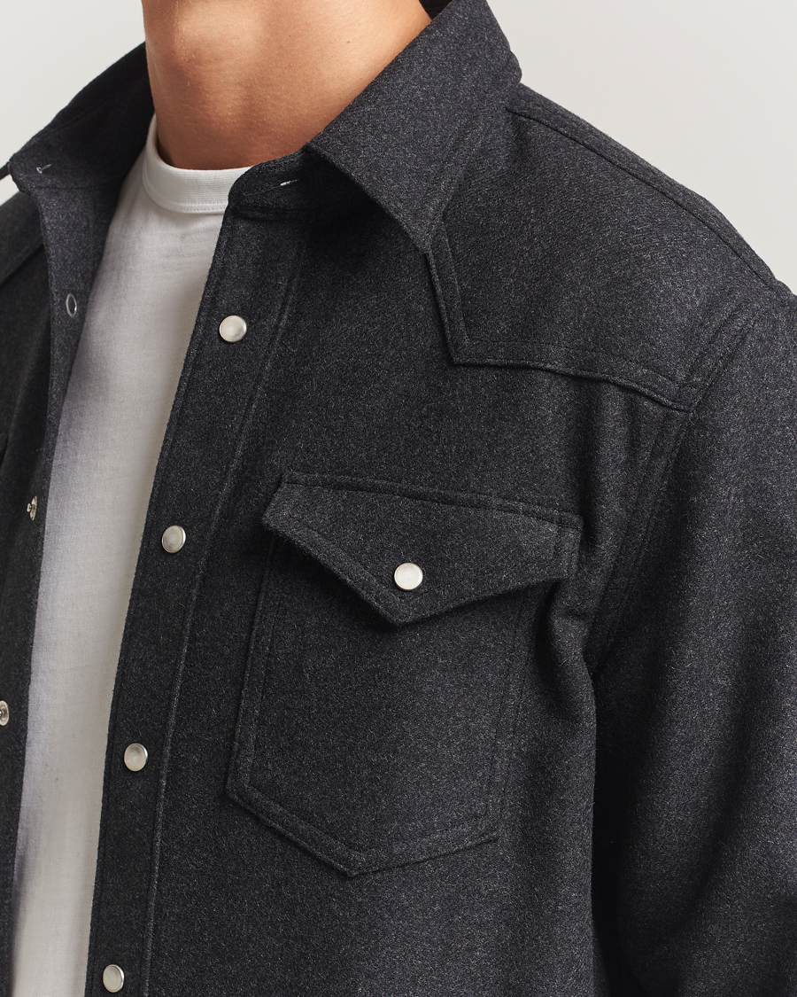 Uomini | Camicie | Filippa K | Western Wool Shirt Anthracite Melange