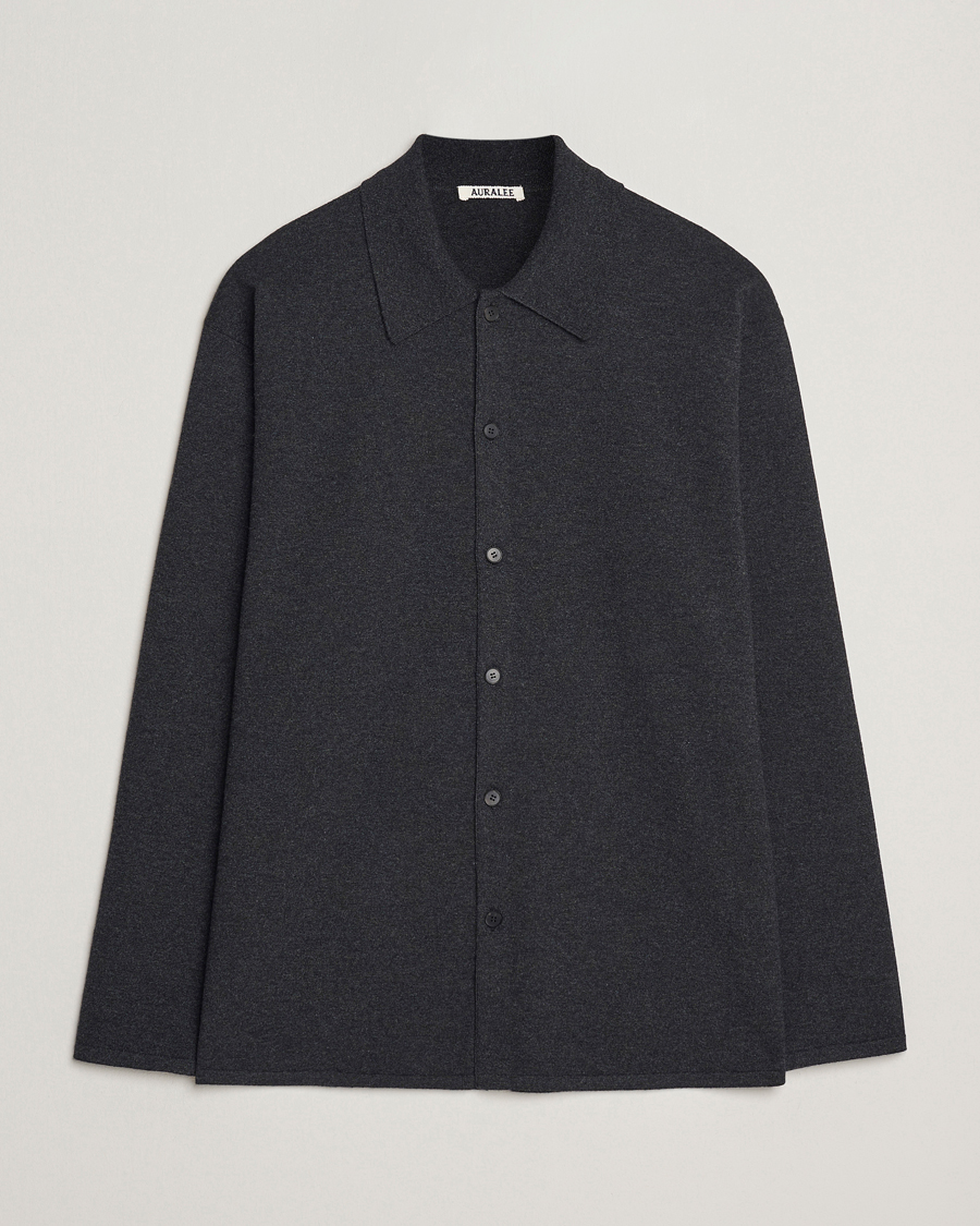 Uomini | Maglieria | Auralee | Wool Knit Shirt Cardigan Charcoal