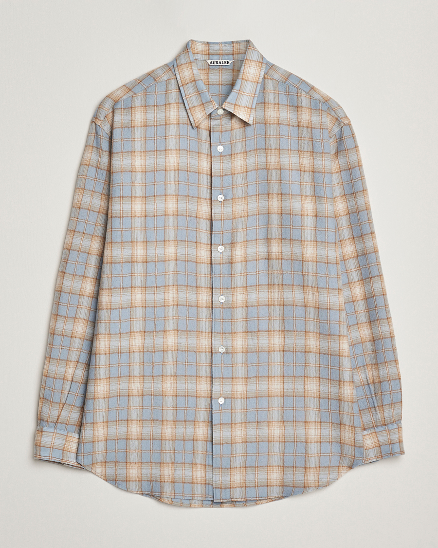 Uomini | Camicie | Auralee | Airy Wool Check Shirt Blue/Beige