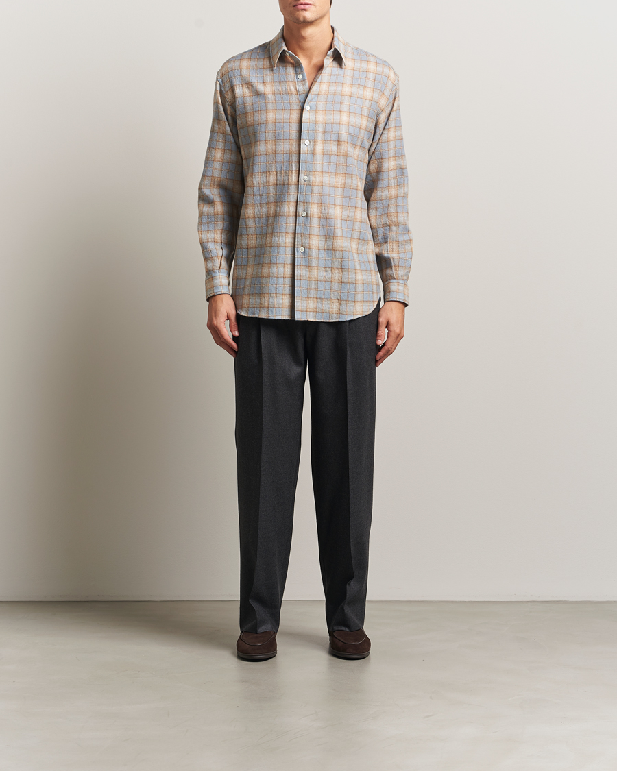 Uomini | Camicie | Auralee | Airy Wool Check Shirt Blue/Beige