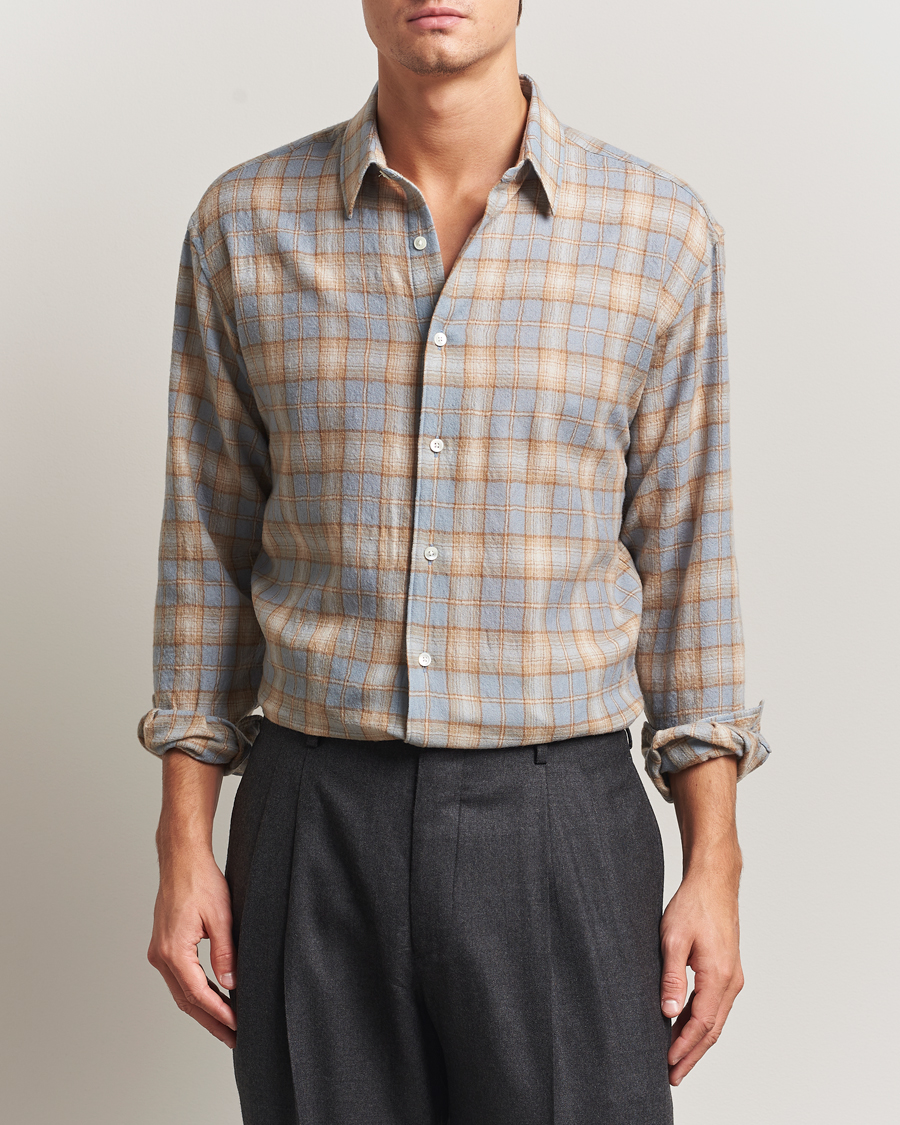Uomini | Camicie | Auralee | Airy Wool Check Shirt Blue/Beige