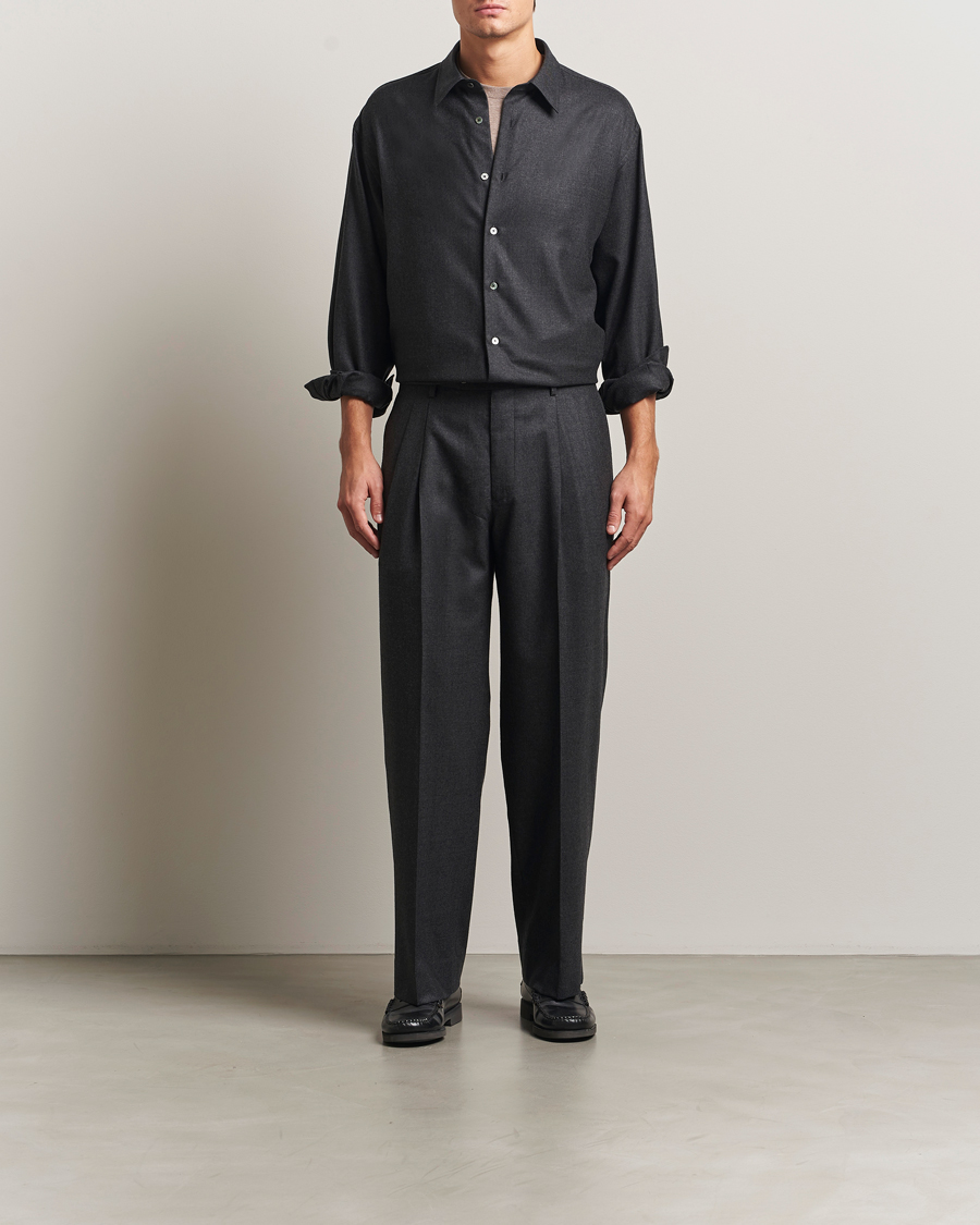 Uomini | Camicie | Auralee | Superligt Flannel Shirt Charcoal