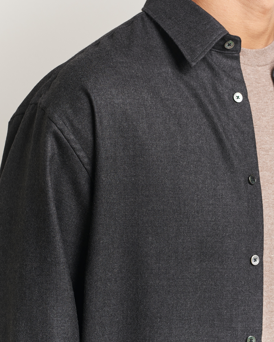 Uomini | Camicie | Auralee | Superligt Flannel Shirt Charcoal