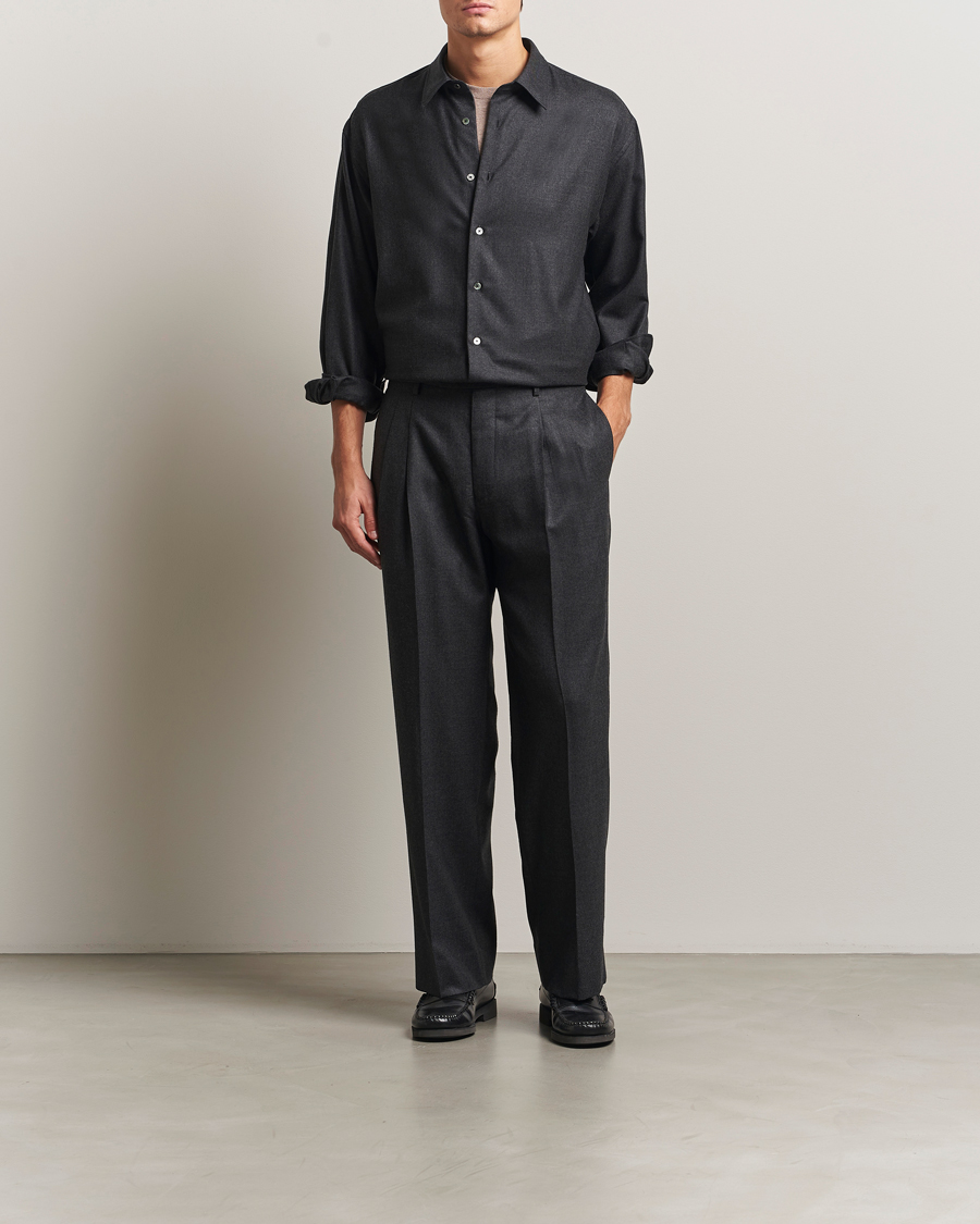 Uomini | Pantaloni | Auralee | Superlight Flannel Slacks Charcoal