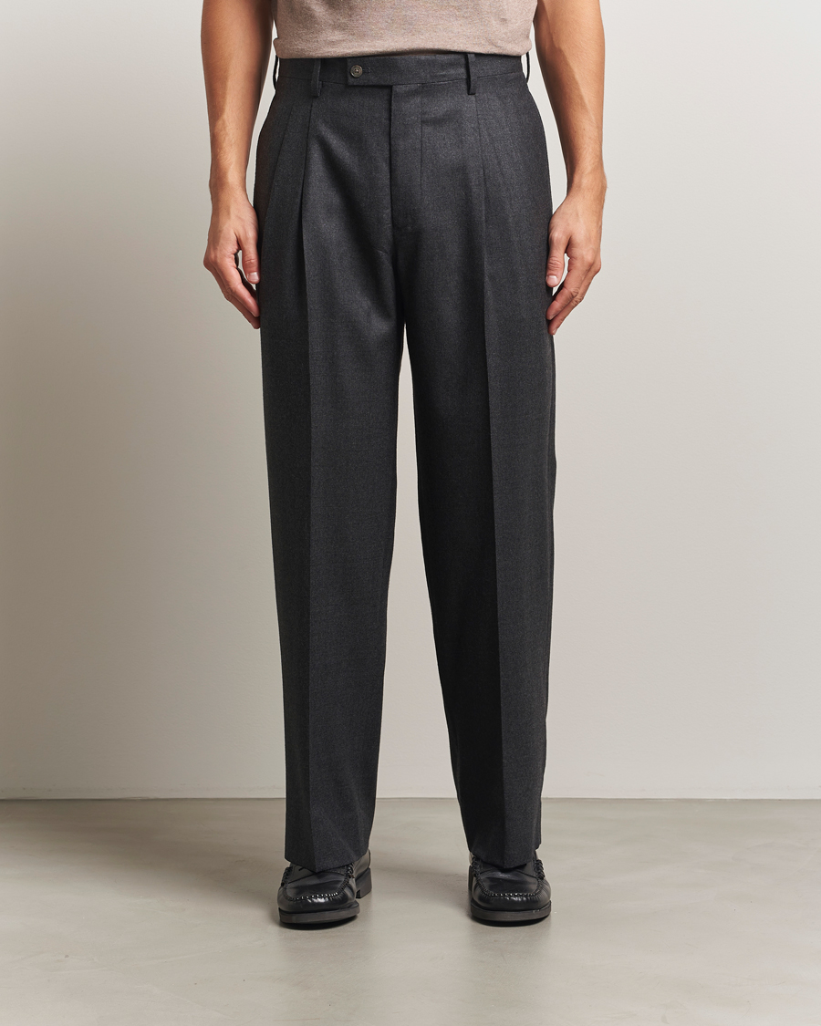 Uomini | Pantaloni | Auralee | Superlight Flannel Slacks Charcoal