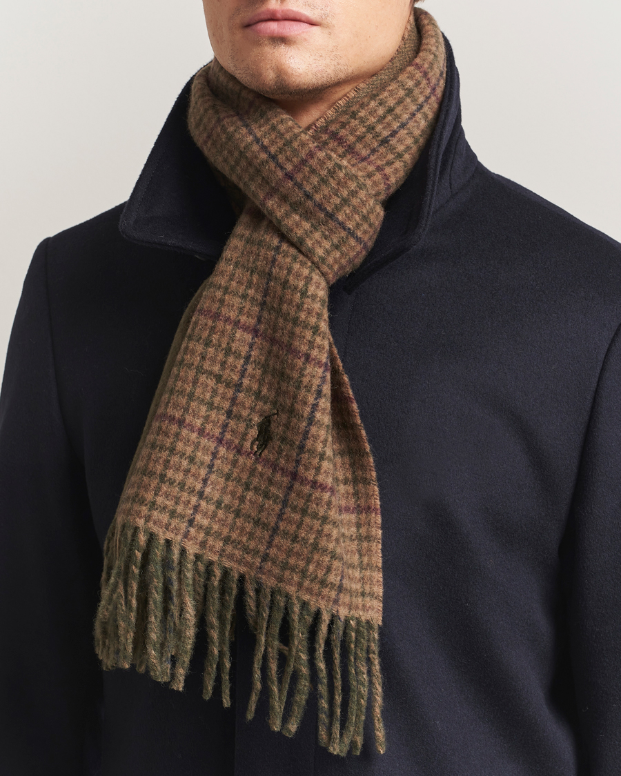 Uomini | Polo Ralph Lauren Wool Blend Scarf Olive Check | Polo Ralph Lauren | Wool Blend Scarf Olive Check