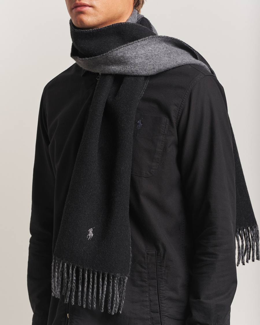 Uomini | Polo Ralph Lauren Reversible Wool Scarf Polo Black/Grey | Polo Ralph Lauren | Reversible Wool Scarf Polo Black/Grey