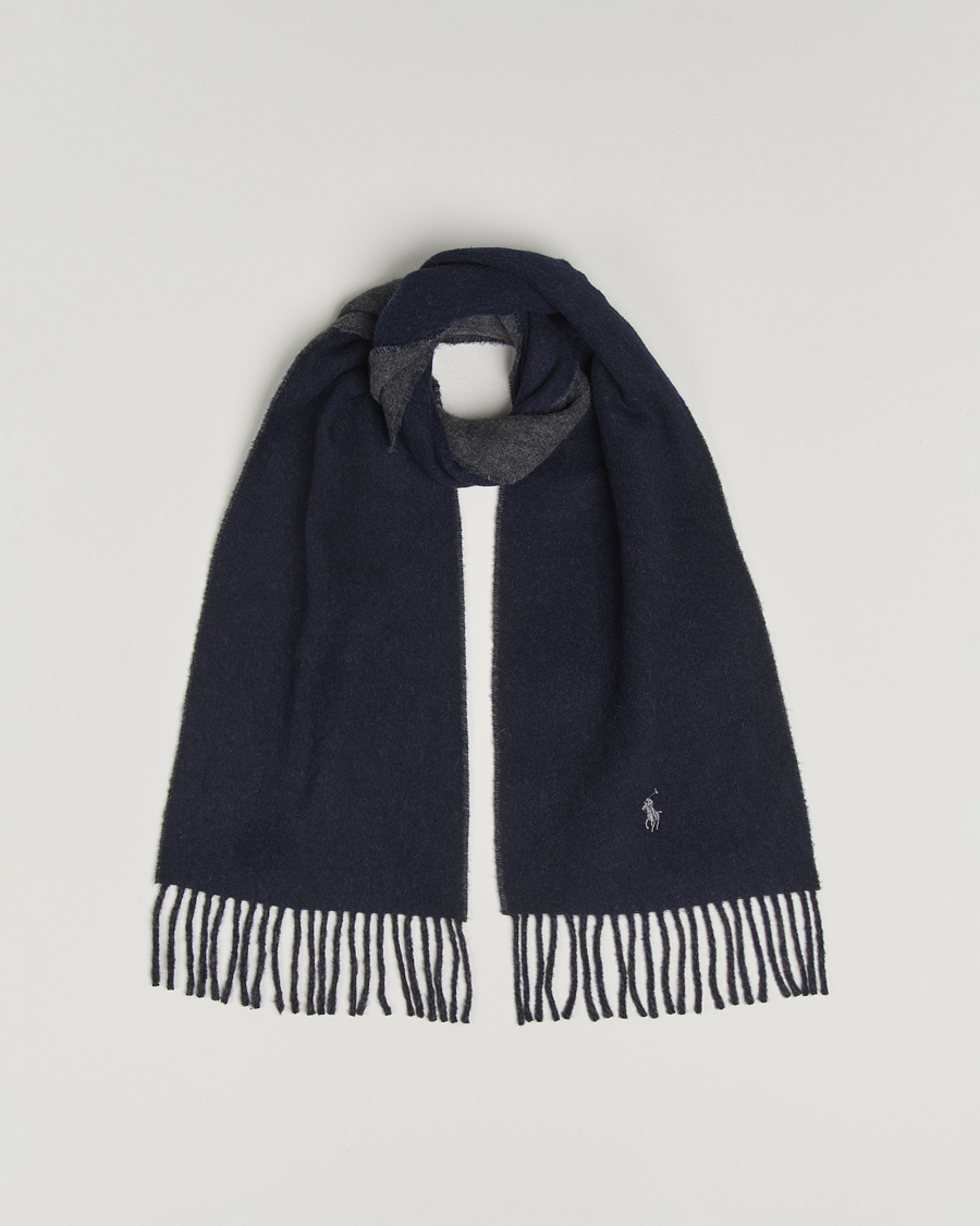 Uomini | Polo Ralph Lauren Reversible Wool Scarf Navy/Charcoal | Polo Ralph Lauren | Reversible Wool Scarf Navy/Charcoal