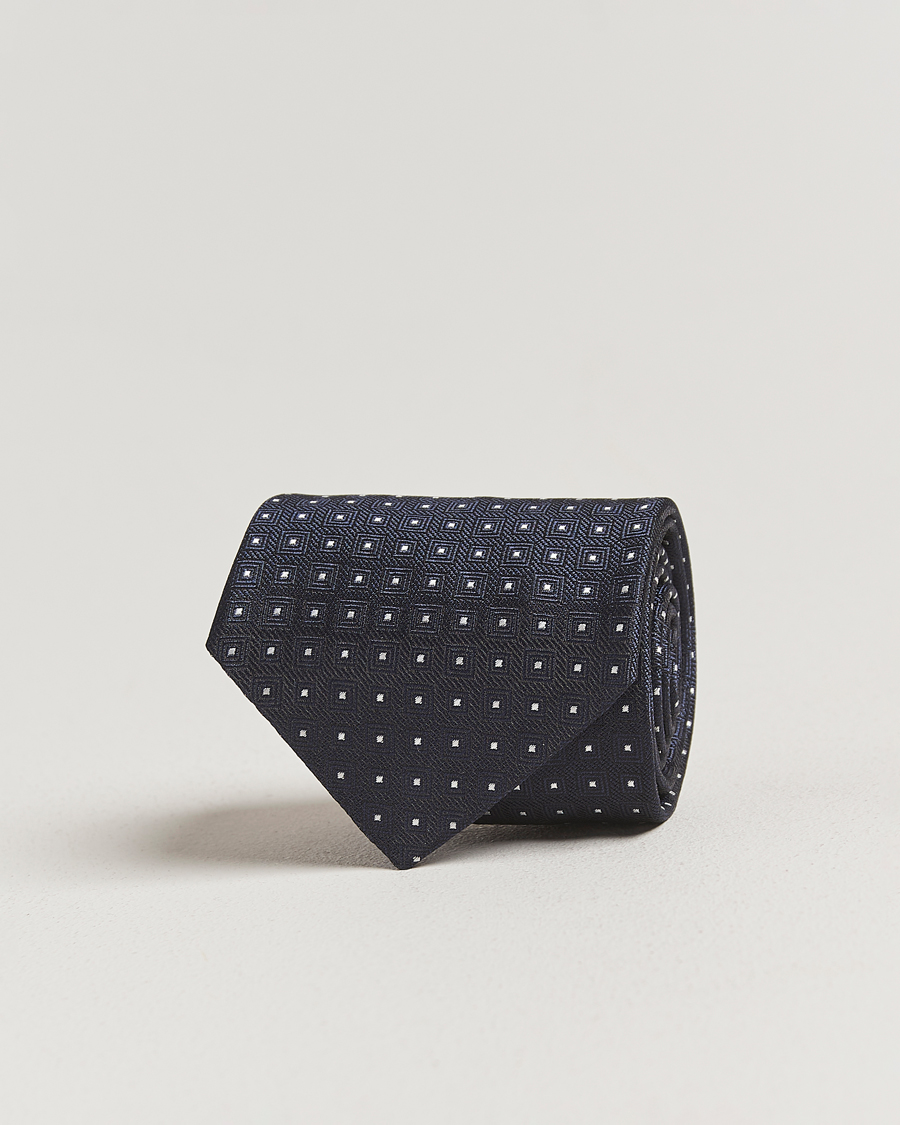 Uomini | Cravatte | Stenströms | Woven Square Silk Tie 7,5cm Navy
