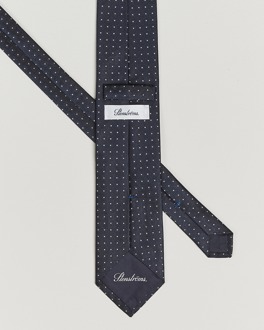 Uomini | Cravatte | Stenströms | Woven Square Silk Tie 7,5cm Navy