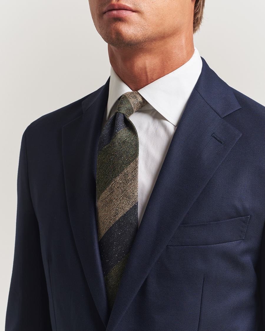 Uomini | Stenströms Woven Striped Silk Tie 7,5cm Navy/Green/Beige | Stenströms | Woven Striped Silk Tie 7,5cm Navy/Green/Beige